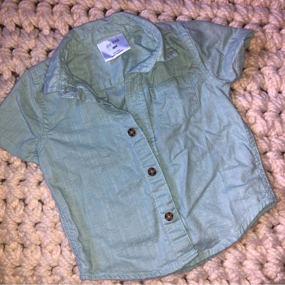 Okie Dokie 18m Soft Sage Green Flannel ShortSleeved